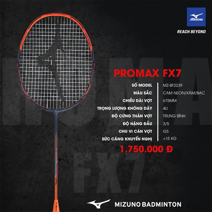 Vợt Cầu Lông Mizuno Promax FX7 - Ghi Cam Bạc Chính Hãng